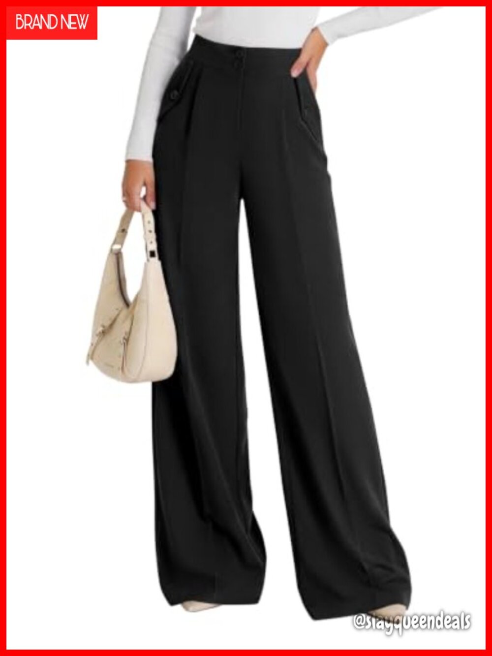 Wide Leg High Waist Pleated Front Dress Pants Trousers Palazzo